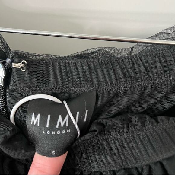 NWT Mimii London Black Ruffle Ruched Long Sleeve Dress Womens Size S - Picture 6 of 7